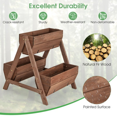 Costway Vertical Raised Garden bed Tiered Elevated Planter Stand w/ 3 Wood Planter Boxes - 7