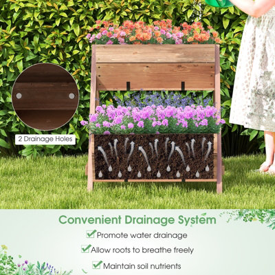 Costway Vertical Raised Garden bed Tiered Elevated Planter Stand w/ 3 Wood Planter Boxes - 8