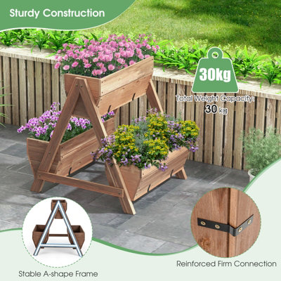 Costway Vertical Raised Garden bed Tiered Elevated Planter Stand w/ 3 Wood Planter Boxes - 9