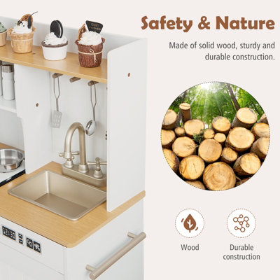 Costway Vintage Wooden Play Kitchen Kids Pretend Play Toy w Storage Space