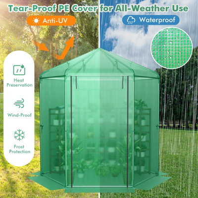 Costway Walk-in Greenhouse Planter Grow Tent Hexagon Grow House W/ Roll-up Zippered Door - 3