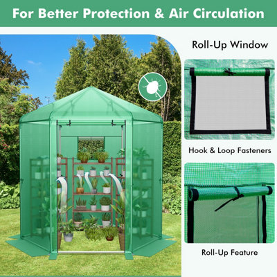 Costway Walk-in Greenhouse Planter Grow Tent Hexagon Grow House W/ Roll-up Zippered Door - 4