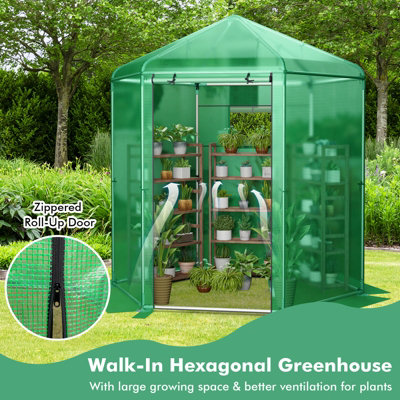 Costway Walk-in Greenhouse Planter Grow Tent Hexagon Grow House W/ Roll-up Zippered Door - 5