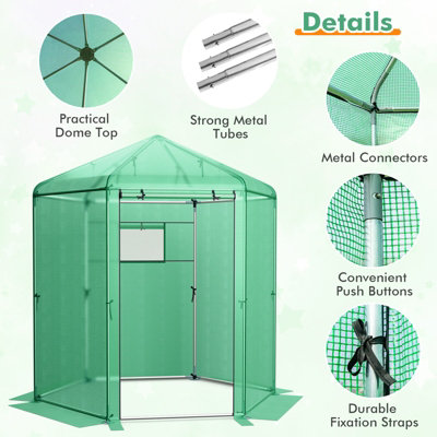 Costway Walk-in Greenhouse Planter Grow Tent Hexagon Grow House W/ Roll-up Zippered Door - 7