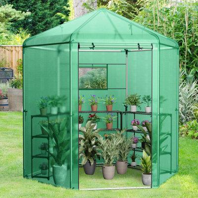 Costway Walk-in Greenhouse Planter Grow Tent Hexagon Grow House W/ Roll-up Zippered Door - 8
