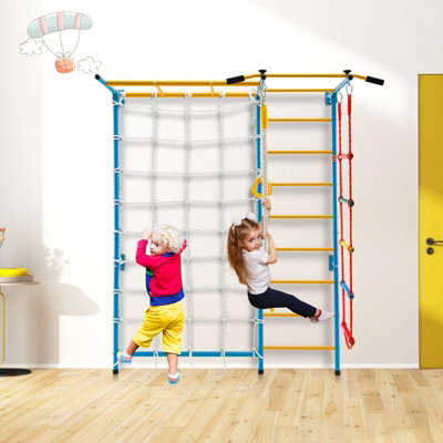 Costway Wall Bars Kids Metal Swedish Ladder w/Gym Rings & Climbing