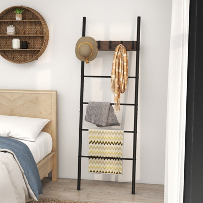 Costway Wall Leaning Industrial Blanket Holder Rack 5-Tier Ladder Shelf ...