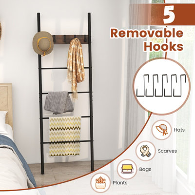 Folk Ladder Wall Hanger Ladder For Blankets 6-Tier Blanket Ladder With  Hooks, Ft Wall