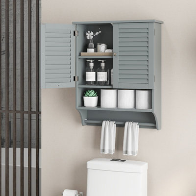 Costway Wall mounted Bathroom Cabinet Double Door Storage Medicine Cabinet W Towel Bar DIY at B Q