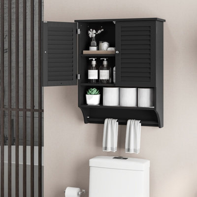 Costway Wall mounted Bathroom Cabinet Double Door Storage Medicine Cabinet W Towel Bar