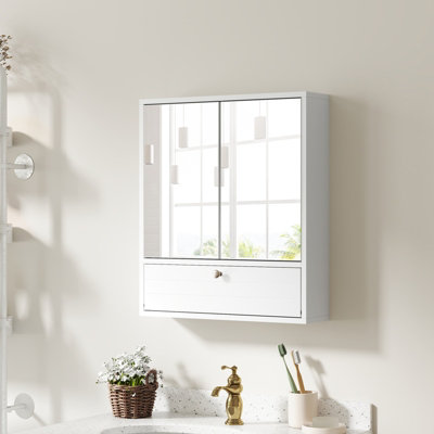 COSTWAY Wall-Mounted Bathroom Cabinet with Mirror Double Door Storage Cabinet