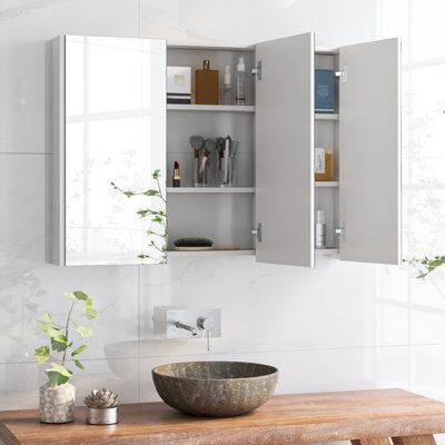 Costway Wall Mounted Bathroom Mirror Cabinet 3 Door Storage Cupboard w Adjustable Shelves