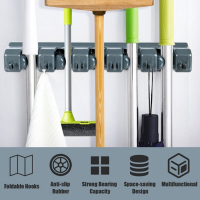 Costway Wall-Mounted Broom Holder Mop Hanger Holder with 6 Hooks Tool Organizer