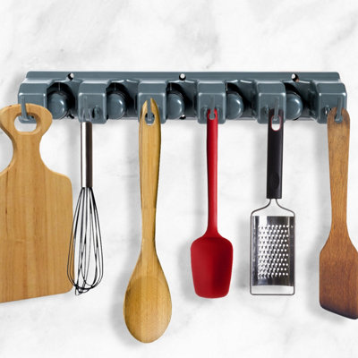 Costway Wall-Mounted Broom Holder Mop Hanger Holder with 6 Hooks Tool Organizer - 3