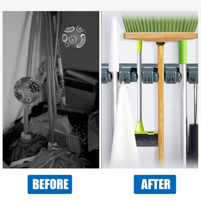 Costway Wall-Mounted Broom Holder Mop Hanger Holder with 6 Hooks Tool Organizer - 5