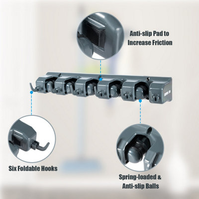 Costway Wall-Mounted Broom Holder Mop Hanger Holder with 6 Hooks Tool Organizer - 7