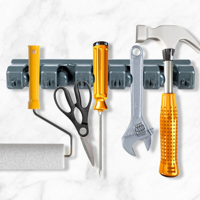Costway Wall-Mounted Broom Holder Mop Hanger Holder with 6 Hooks Tool Organizer - 8