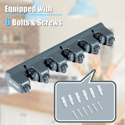 Costway Wall-Mounted Broom Holder Mop Hanger Holder with 6 Hooks Tool Organizer - 9