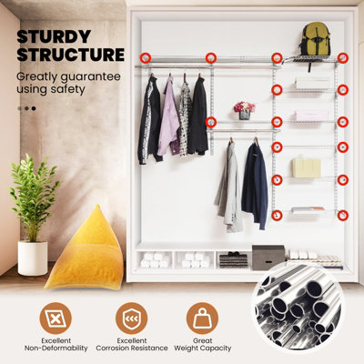 Costway Wall Mounted Closet System Metal Hanging Storage Organizer Rack with Hanging Rod - 4