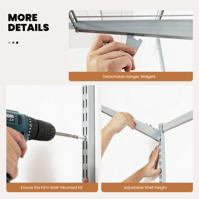 Costway Wall Mounted Closet System Metal Hanging Storage Organizer Rack with Hanging Rod - 5