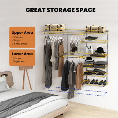 Costway Wall Mounted Closet System Metal Hanging Storage Organizer Rack with Hanging Rod - 6
