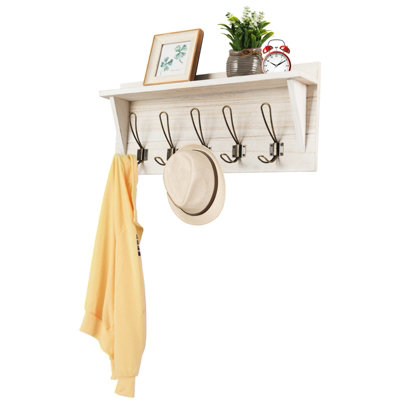 Costway Wall-Mounted Coat Rack Shelf Wooden Hook Rack Entry Shelf