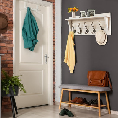 Costway Wall-Mounted Coat Rack Shelf Wooden Hook Rack Entry Shelf