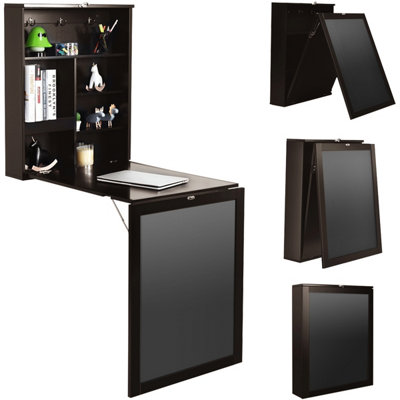 Costway Wall Mounted Computer Desk Folding Convertible Wall Table W/ Blackboard