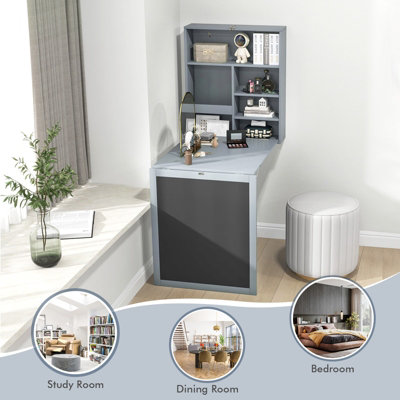 Costway Wall Mounted Computer Desk Folding Convertible Wall Table W ...