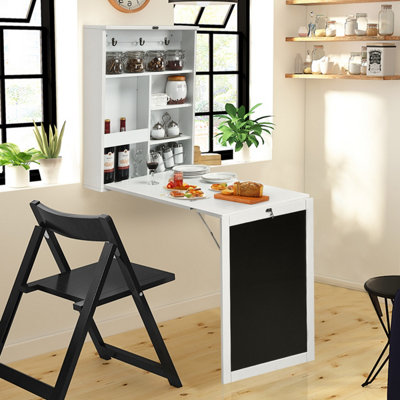 Costway Wall Mounted Computer Desk Folding Convertible Wall Table W/ Blackboard