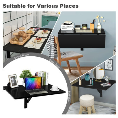 Costway Wall-mounted Drop-leaf Table Folding Floating Laptop Desk Space Saving Hanging
