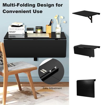 Costway Wall-mounted Drop-leaf Table Folding Floating Laptop Desk Space Saving Hanging