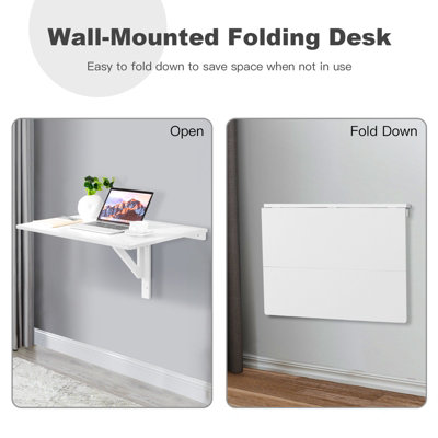 Costway Wall-mounted Drop-leaf Table Folding Floating Laptop Desk Space Saving Hanging