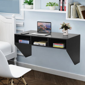 Costway Wall Mounted Floating Computer Desk Wood PC Working Studying Table W/ 3 Storage