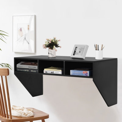 Costway Wall Mounted Floating Computer Desk Wood PC Working Studying Table W/ 3 Storage