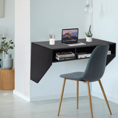 Costway Wall Mounted Floating Computer Desk Wood PC Working Studying Table W/ 3 Storage