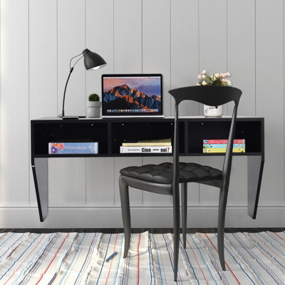 Costway Wall Mounted Floating Computer Desk Wood PC Working Studying Table W/ 3 Storage