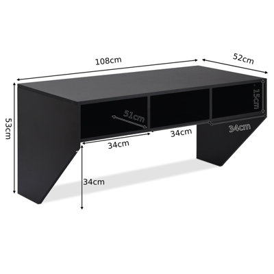 Costway Wall Mounted Floating Computer Desk Wood PC Working Studying Table W/ 3 Storage
