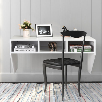 Costway Wall Mounted Floating Computer Desk Wood PC Working Studying Table W/ 3 Storage