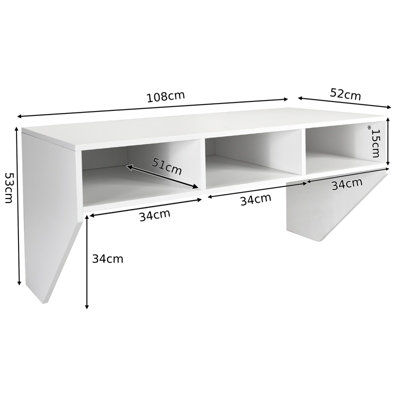 Costway Wall Mounted Floating Computer Desk Wood PC Working Studying Table W/ 3 Storage