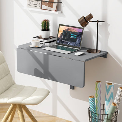 COSTWAY Wall Mounted Folding Table 80 x 60 cm Drop-Leaf Desk