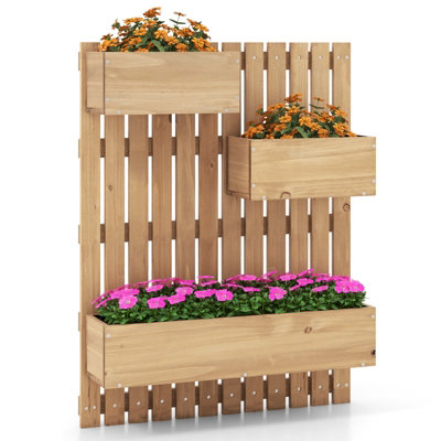Costway Wall Mounted Garden Planter Hanging Wooden Fencing Plant Container w/ Drainage Holes