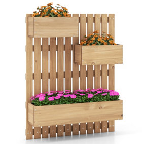 Costway Wall Mounted Garden Planter Hanging Wooden Fencing Plant Container w/ Drainage Holes