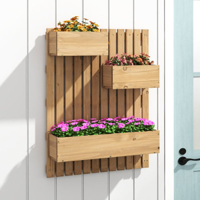 Costway Wall Mounted Garden Planter Hanging Wooden Fencing Plant Container w/ Drainage Holes - 3