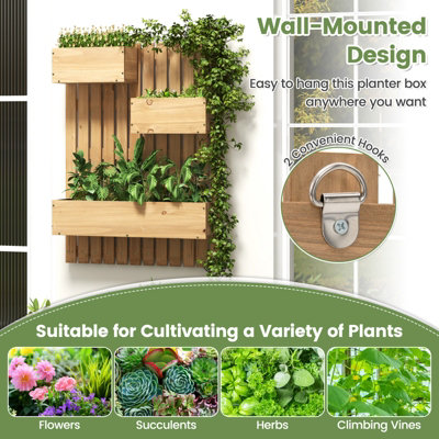 Costway Wall Mounted Garden Planter Hanging Wooden Fencing Plant Container w/ Drainage Holes - 5