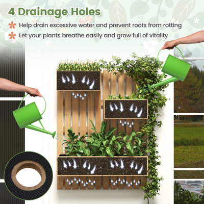Costway Wall Mounted Garden Planter Hanging Wooden Fencing Plant Container w/ Drainage Holes - 6