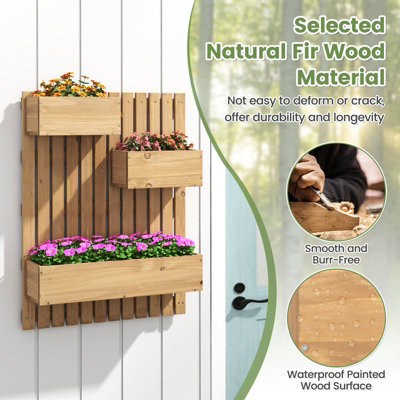 Costway Wall Mounted Garden Planter Hanging Wooden Fencing Plant Container w/ Drainage Holes - 8