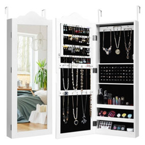 Costway Wall-mounted Jewelry Storage Cabinet Door Hanging Jewelry Armoire w/ Full Mirror