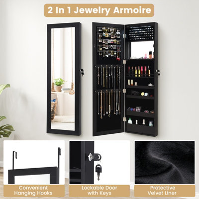 Mirrored Hanging Jewelry Cabinet Armoire, Over Door Wall deals Mount with 3 Shelves