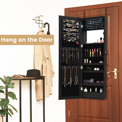 Costway Wall mounted Jewelry Storage Cabinet Door Hanging Jewelry Armoire w Full Mirror